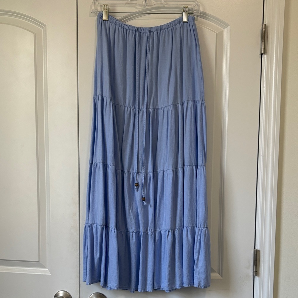 Light Periwinkle Tiered Maxi Skirt with Drawstring